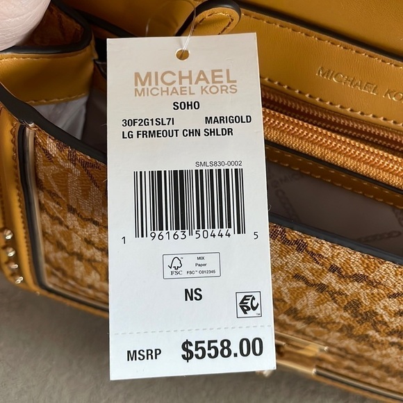 Brand New Michael Kors Soho Large Frameout Chain Shoulder Purse Marigold - Picture 5 of 16